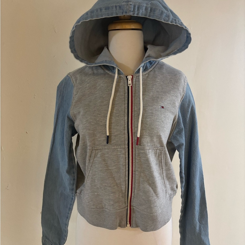 Denim Hooded Zip-Up Jacket